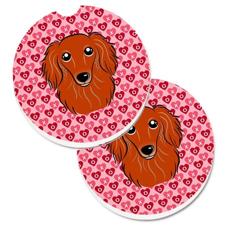 Carolines Treasures Longhair Red Dachshund Hearts Cup Holder Car Coasters - Set of 2 BB5284CARC